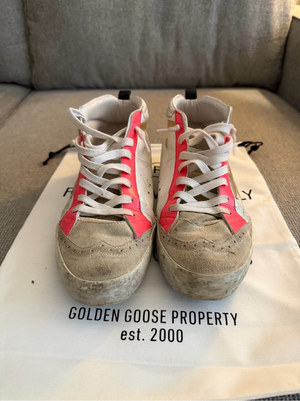Golden Goose White & Pink Suede-Trim Low-Top Sneakers